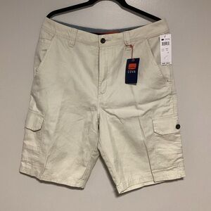 Cova Men’s Short Pant Size 33 Cream Cotton Linen Cargo Pockets Casual Outdoor